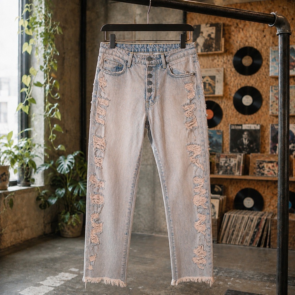 CARMAR‎ Denim Distressed High Rise Jeans Washed Blue Pink Size 26 Button Fly